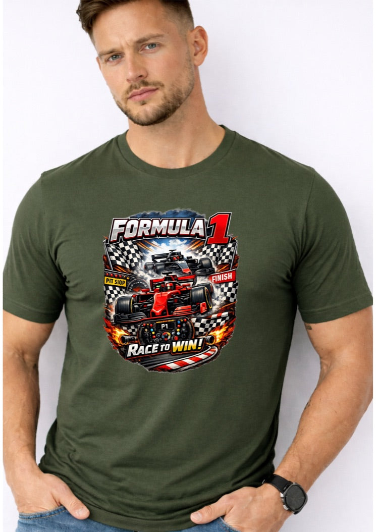 Formula Racing Graphic T-Shirt – Race to Win Motorsport Tee – Fast Car Fan Shir