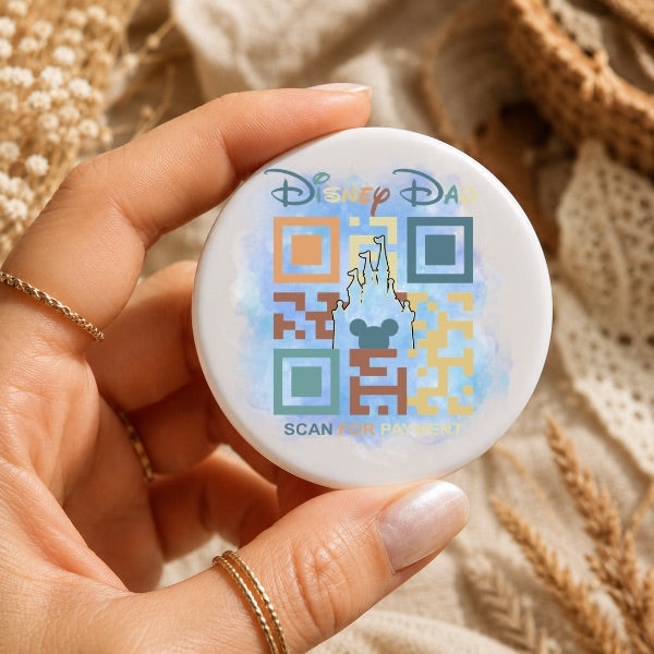 Disney Dad QR Code Disney Badge 52mm | Disney Trip Button Badge | Family Holiday Badge | Matching Disney Accessories