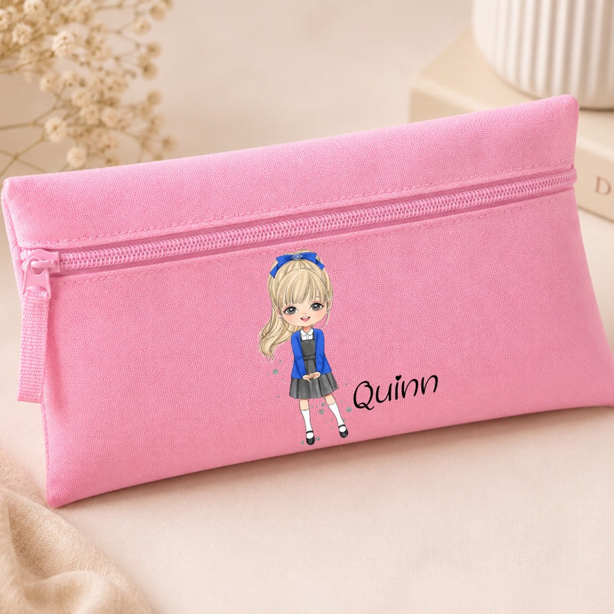 Personalised Fringe School Girl Pencil Case | Custom Name Pencil Case | School Pencil Pouch | Cute School Supplies | Back to School Gift | Personalised Stationery