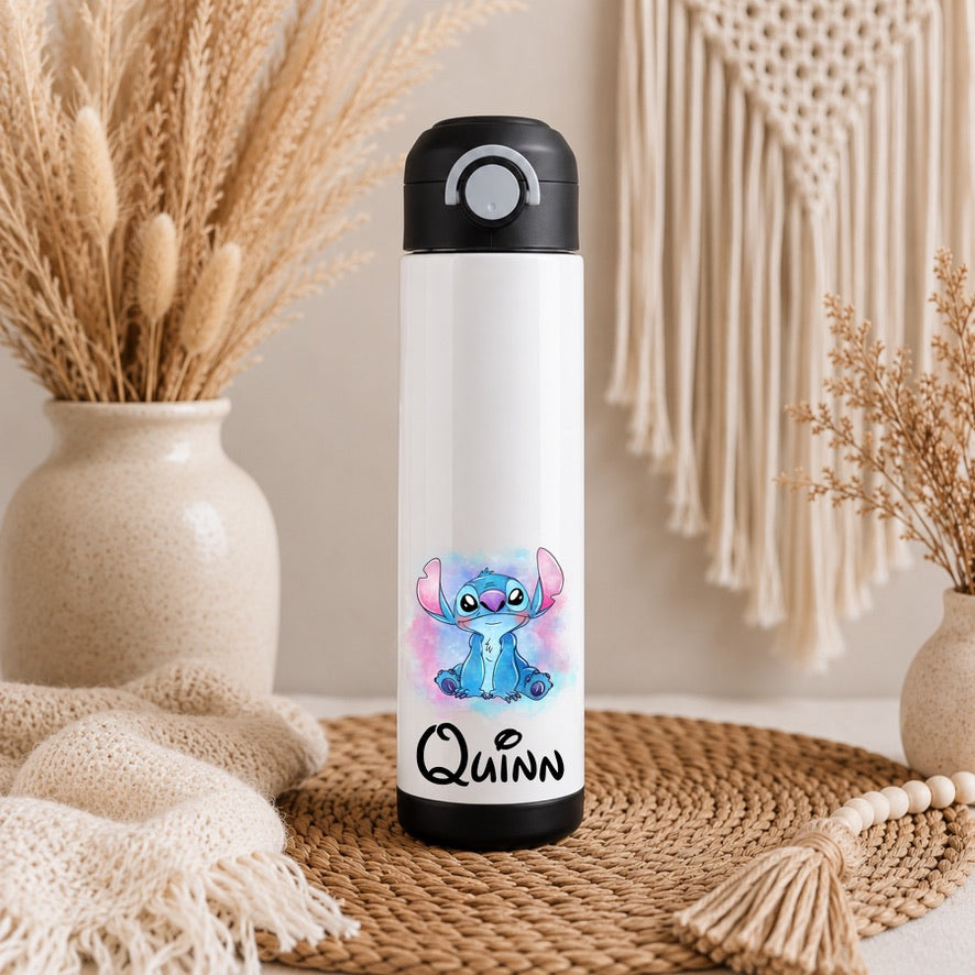 Personalised Stitch Water Bottle with Straw Lid | Custom Name Water Bottle | Reusable Drinks Bottle | School Bottle | Gym Bottle | Travel Bottle