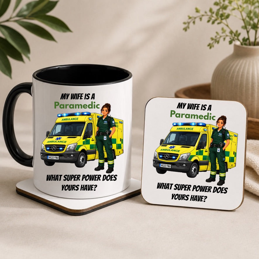 My Wife Is A Paramedic Mug & Coaster Gift Set | Paramedic Husband Gift | NHS Ambulance Mug | Emergency Services Gift