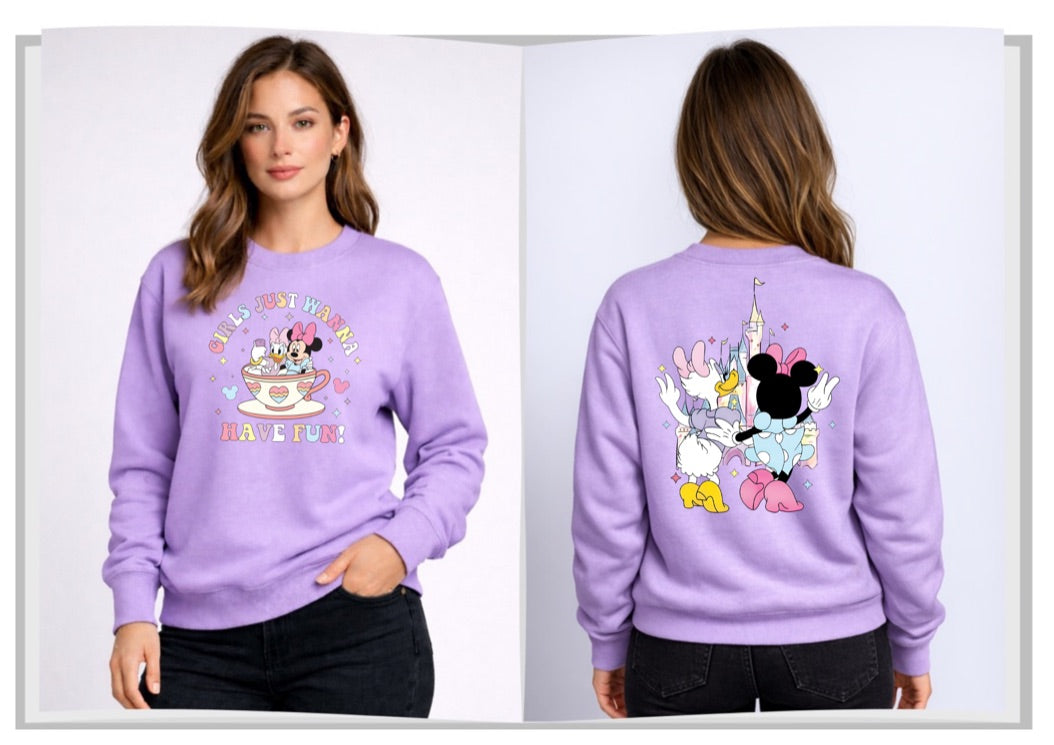 Girls Just Want Have Fun Disney Sweatshirt – Cozy Graphic Crewneck, Unisex Disney Style Jumper