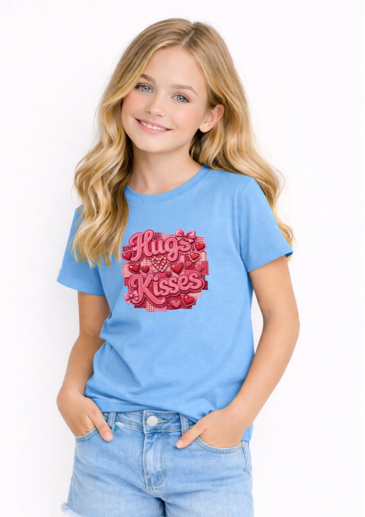 Hugs & Kisses Kids T-Shirt – Cute Valentine’s Day Heart Graphic Tee for Girls