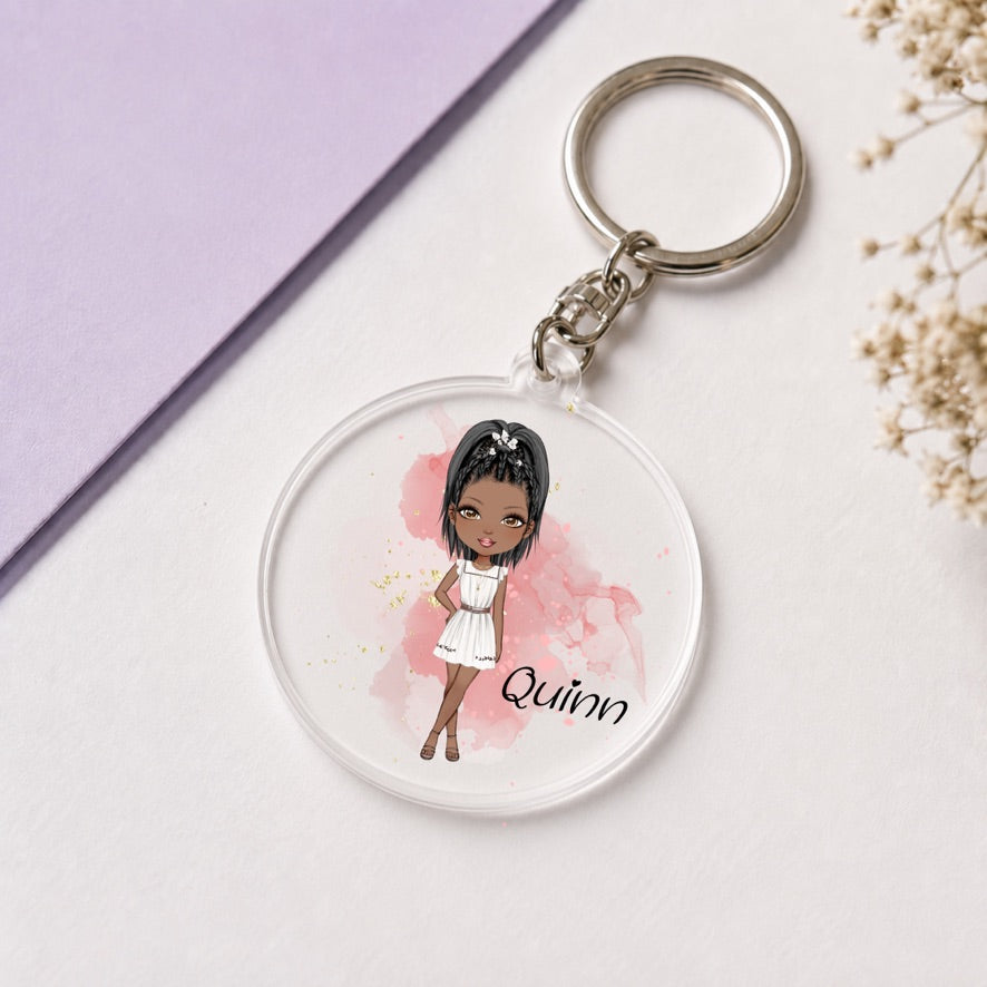 Personalised Boho Girl Keyring | Custom Name Keyring | Bag Tag Gift