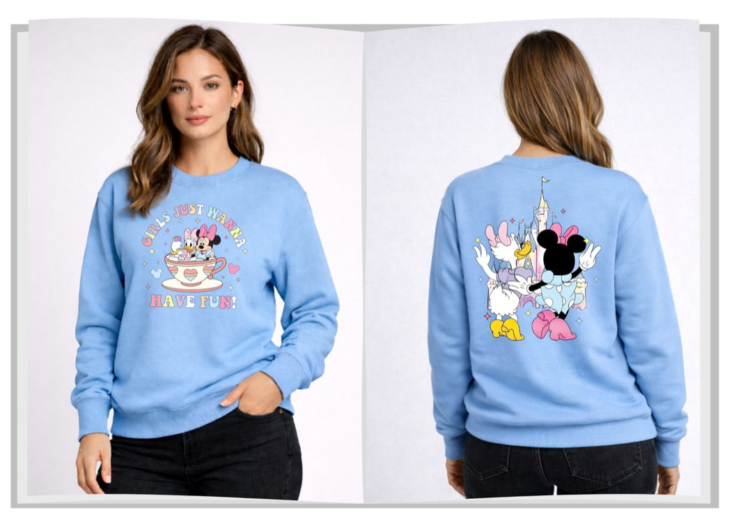 Girls Just Want Have Fun Disney Sweatshirt – Cozy Graphic Crewneck, Unisex Disney Style Jumper