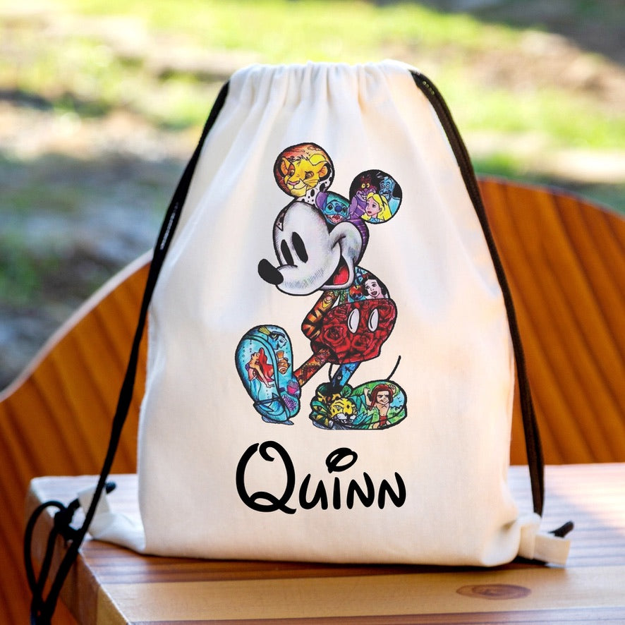 Personalised Mickey Mouse Drawstring Gym Bag | Custom Name PE Bag | Kids School Sports Bag | Nursery Drawstring Bag | Swimming Bag | Gift for Boys & Girls