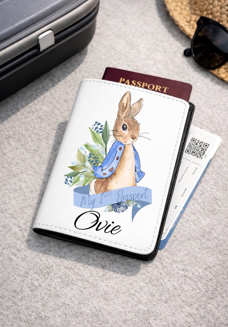 Personalised My 1st Passport Cover – Blue Floral Bunny | Baby Passport Holder | First Holiday Gift | Custom Child Passport Cover | Travel Keepsake (Copy)