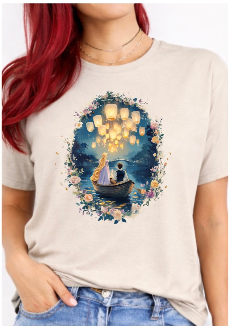 Enchanted Lantern Boat Fairytale T-Shirt – Romantic Floating Lights Graphic Tee