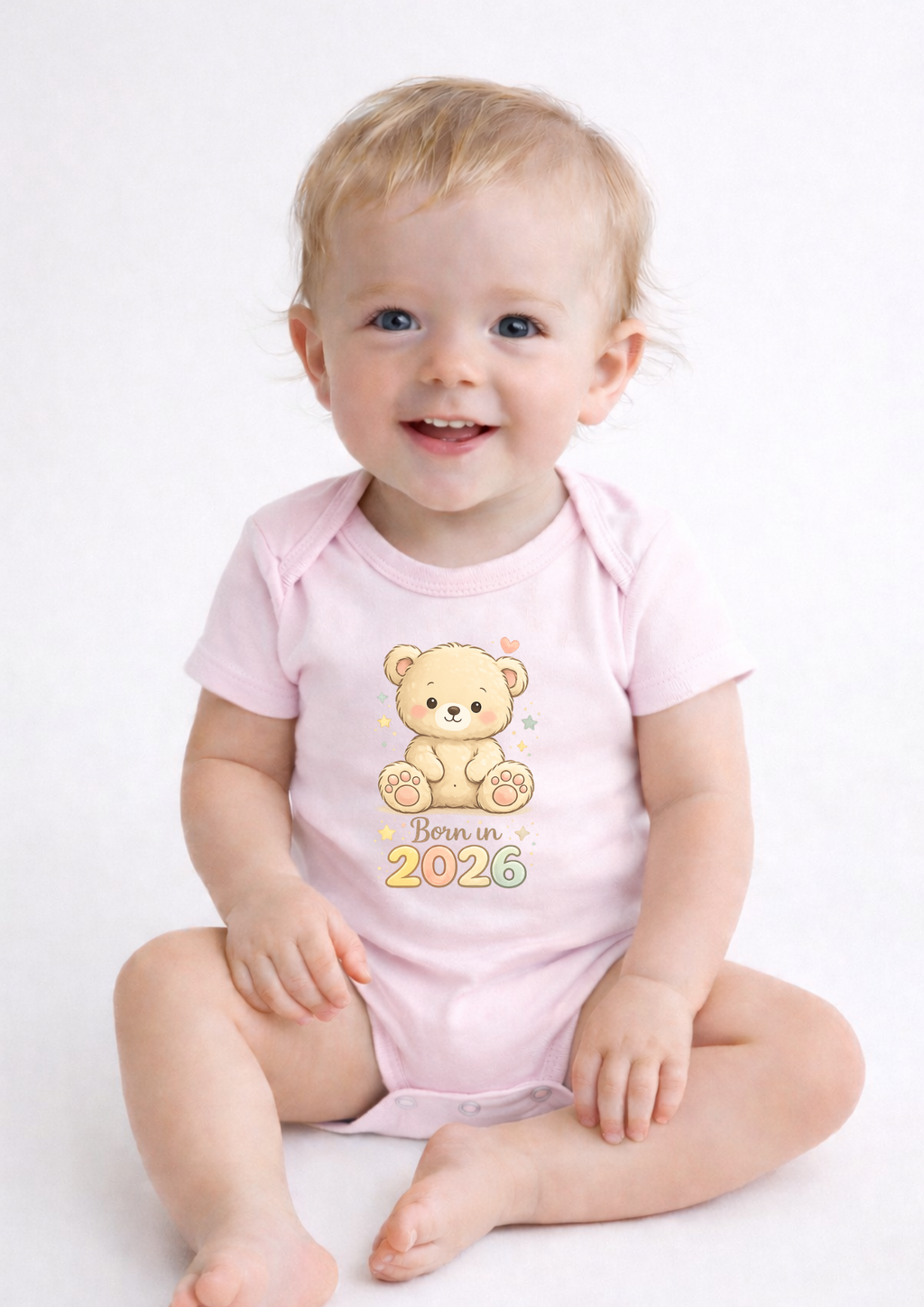 Born in 2026 Teddy Bear Baby Bodysuit – Cute Newborn Announcement Onesie, Neutral Baby Keepsake Outfit
