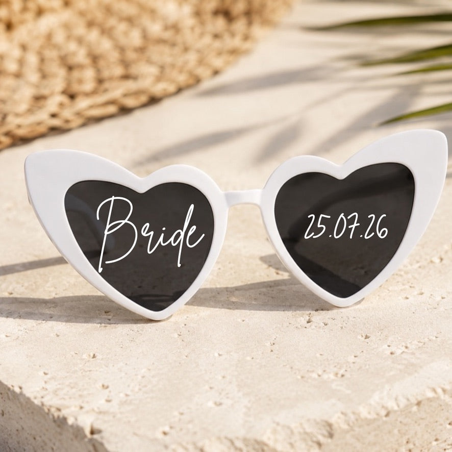 Personalised Bride Heart Sunglasses | Custom Wedding Sunglasses | Bride to Be Glasses | Hen Party Sunglasses | Bridal Shower Gift | Wedding Day Accessories