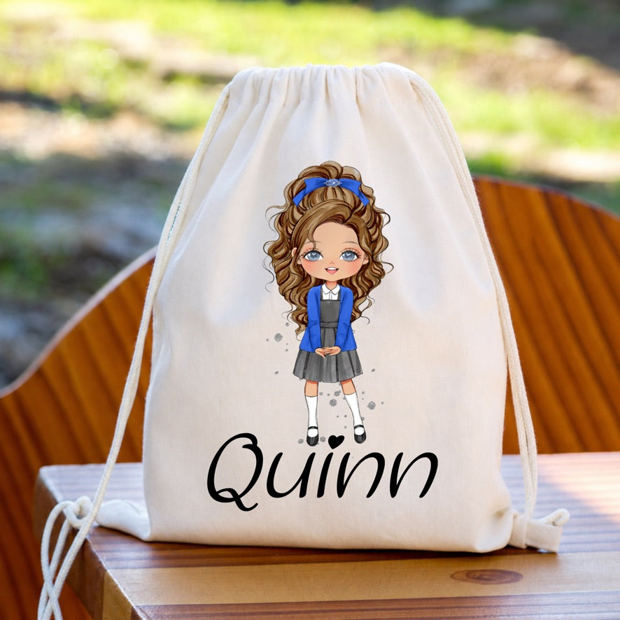 Personalised School Girl Drawstring PE Bag | Custom Name Gym Bag | School PE Kit Bag | Nursery Drawstring Bag | Swim Bag | Back to School Gift