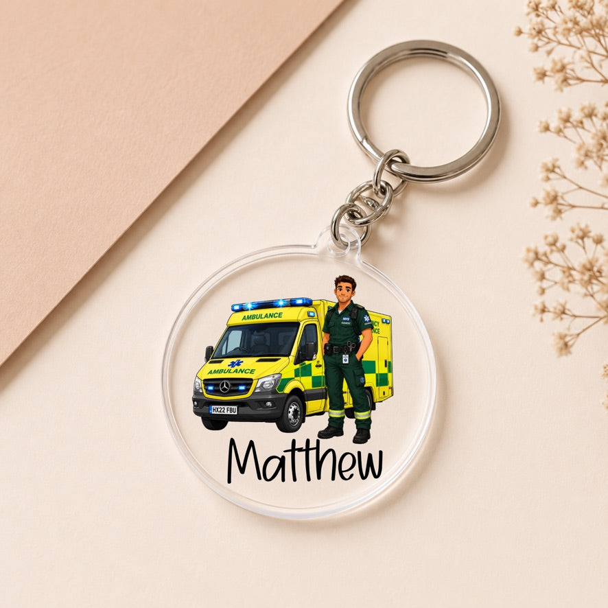 Personalised Paramedic Keyring | Custom Ambulance Acrylic Keychain | NHS Paramedic Gift | Emergency Services Keyring | Personalised Name Gift