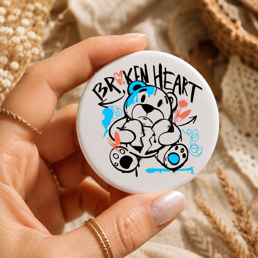 Broken Heart Badge | Pink Broken Heart Button Badge | Alternative Love Pin Badge | Emo & Gothic Accessory | Valentine's Gift
