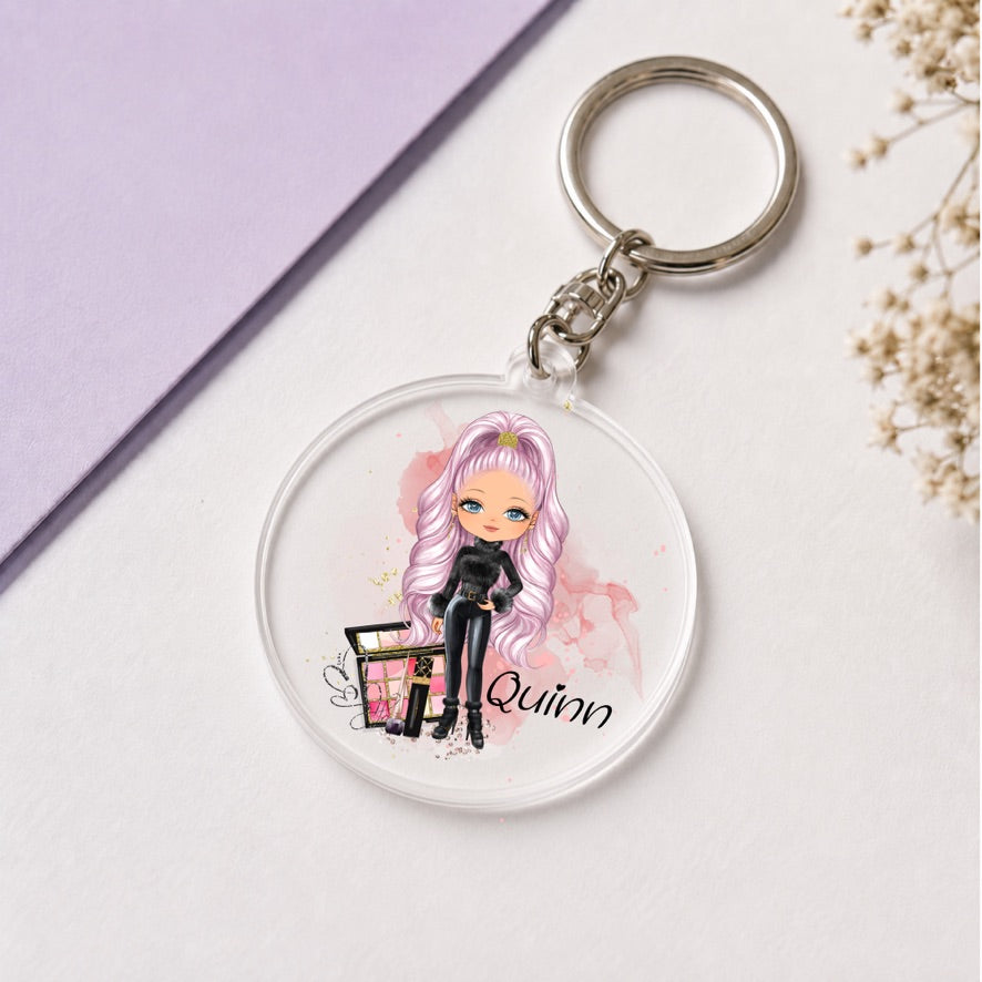 Personalised Make Up Girl Keyring | Custom Name Keyring | Bag Tag Gift