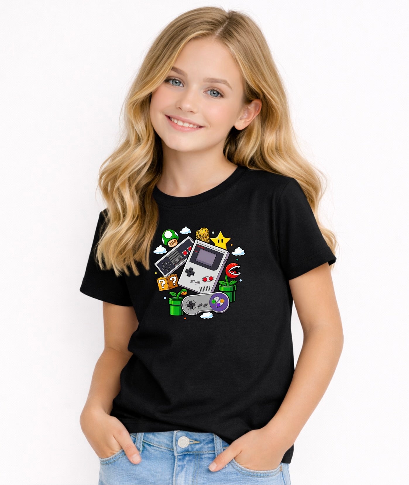 Kids Retro Gamer Graphic T-Shirt – Classic Video Game Console Design, Fun Gaming Tee for Boys & Girls