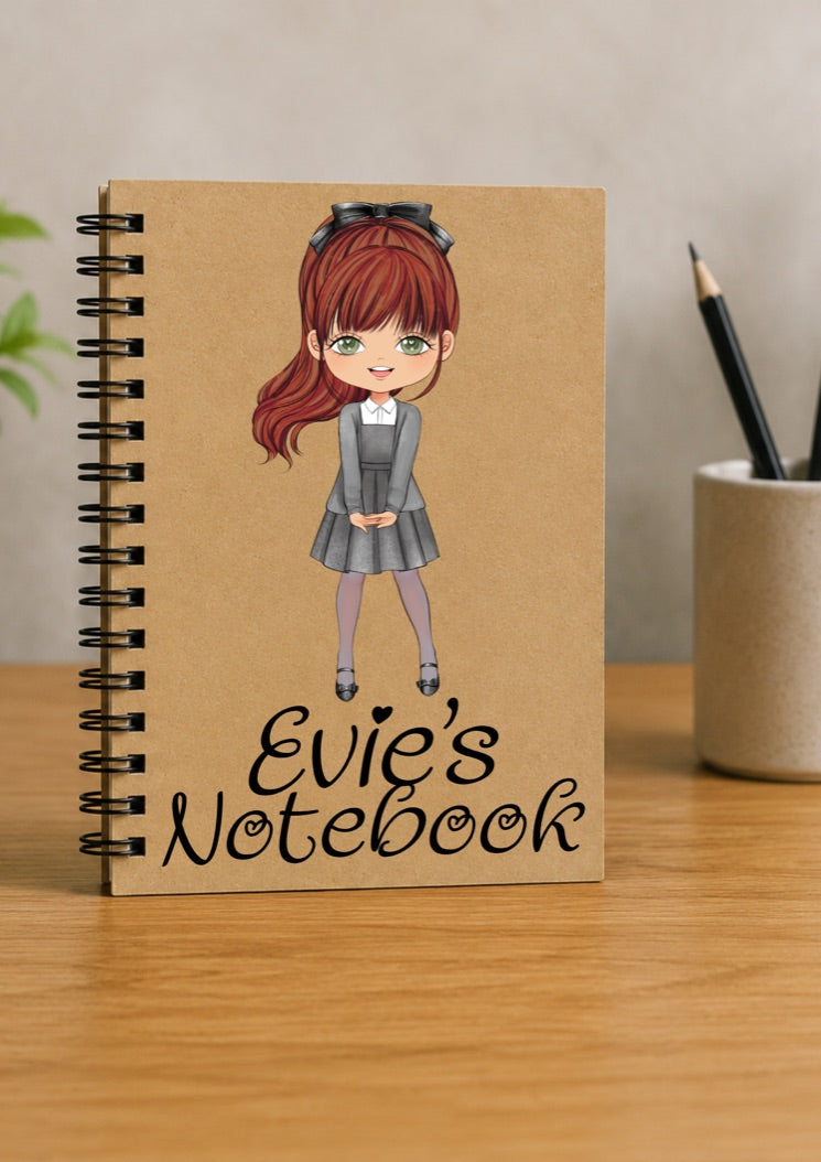Personalised School Girl With Fringe Notebook