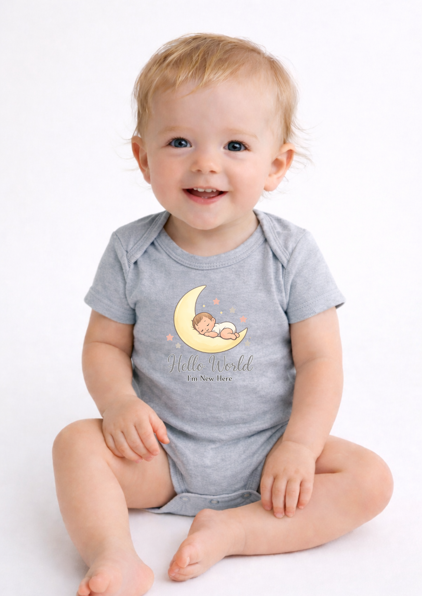 Hello World I’m New Here Baby Bodysuit – Moon Newborn Announcement Onesie, Cute Coming Home Outfit