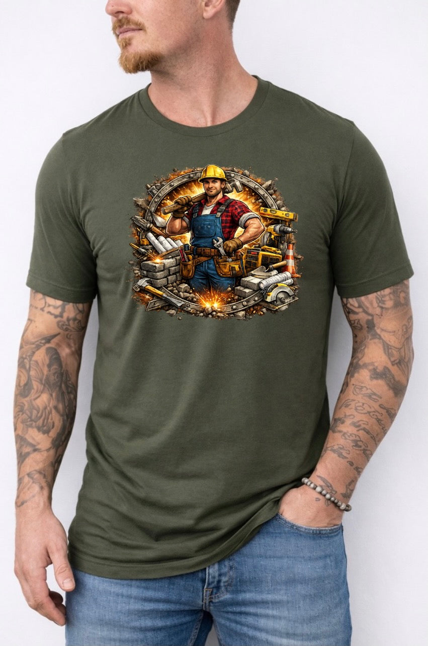 Builder Graphic T-Shirt – Construction Worker Workwear Art Tee