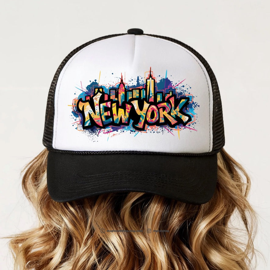 Kids New York Trucker Cap | New York City Graffiti Snapback Hat | NYC Mesh Baseball Cap for Boys & Girls | Adjustable Kids Cap