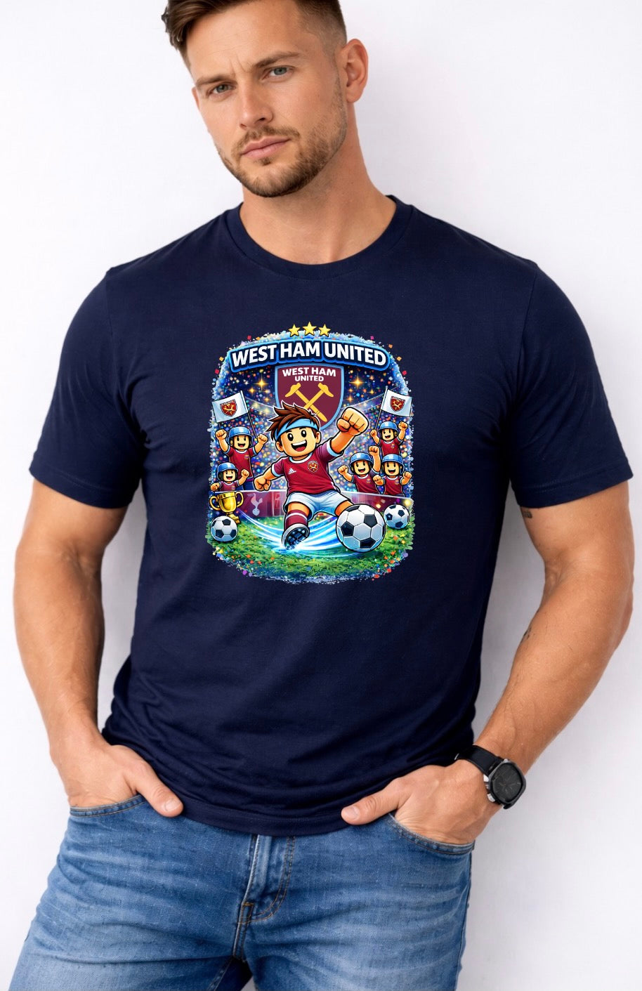 West Ham United Football Fan Graphic T-Shirt – Cartoon Soccer Supporter Unisex Tee | Match Day Shirt