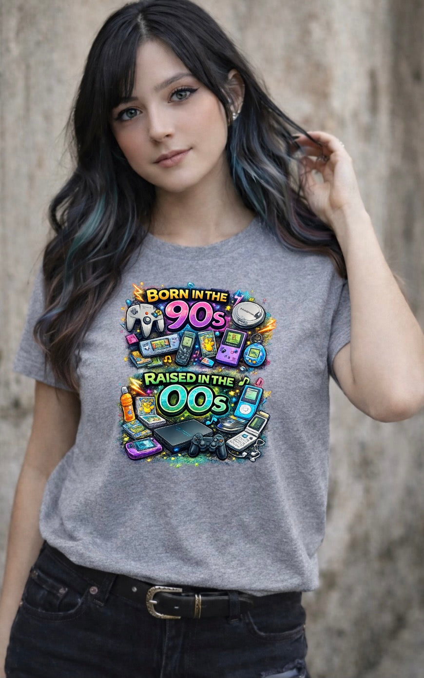 Born in the 90s Raised in the 00s T-Shirt – Retro Gaming Nostalgia Unisex Tee | Millennial Graphic Shirt
