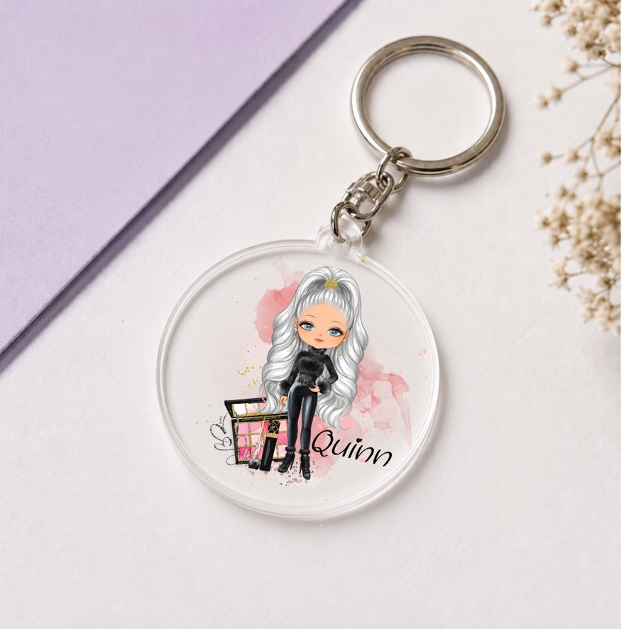 Personalised Make Up Girl Keyring | Custom Name Keyring | Bag Tag Gift