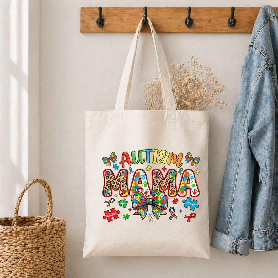 Autism mama Cotton Tote Bag – Reusable Shopping Bag | Eco-Friendly Everyday Canvas Tote | Beach, School & Work Bag