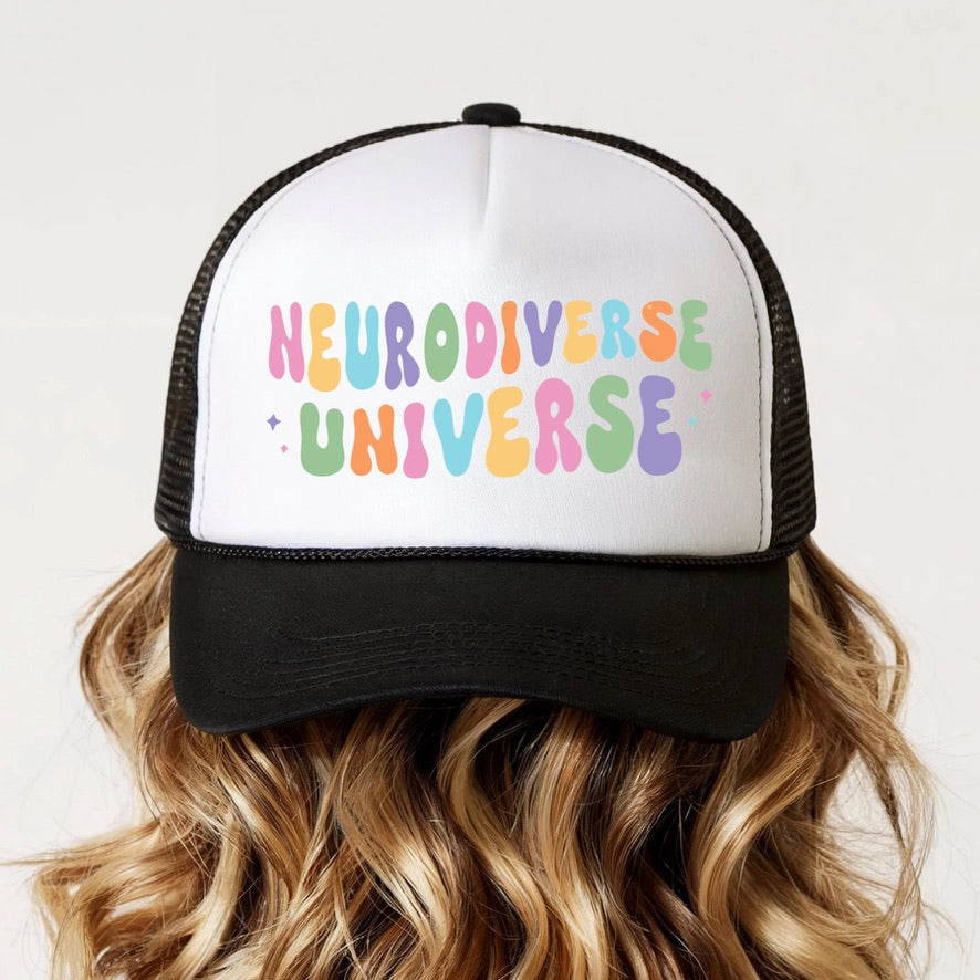 Kids Neurodiverse Universe Trucker Cap | Autism Acceptance Snapback Hat | Neurodiversity Awareness Mesh Baseball Cap | Adjustable Kids Cap