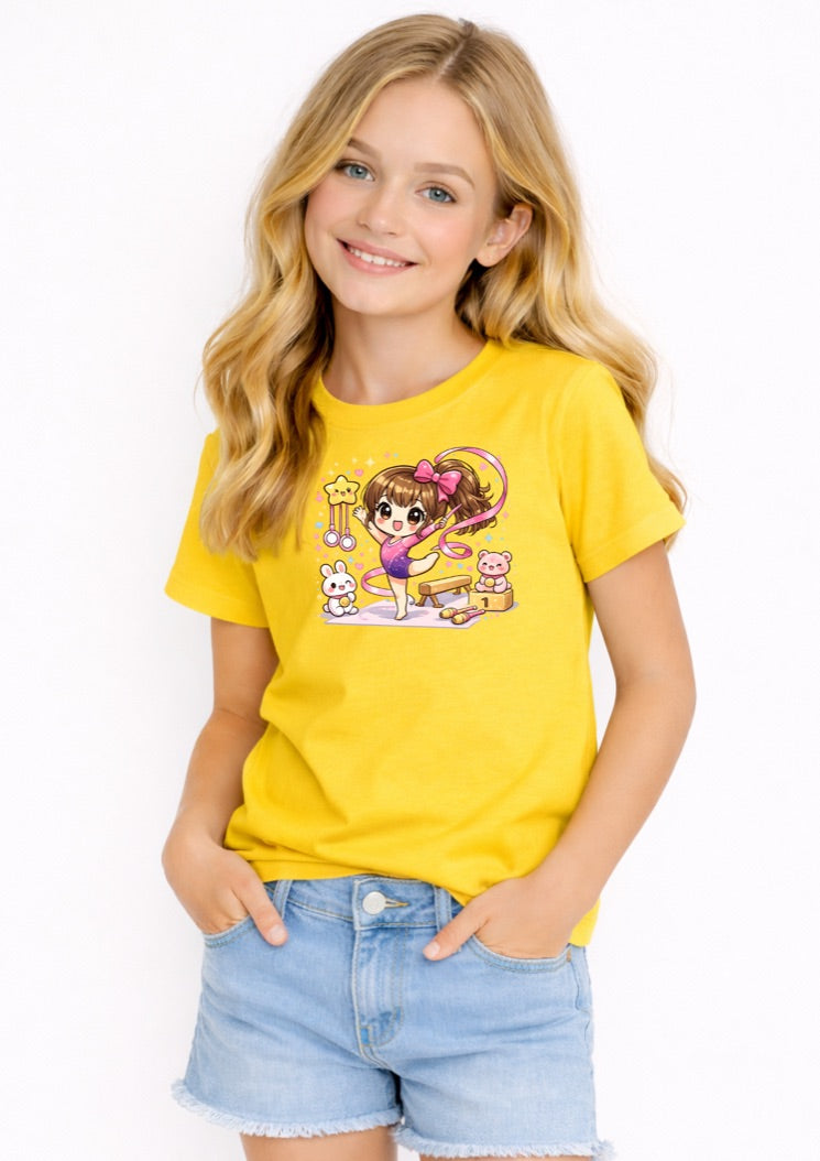 Cute Gymnastics Girl Kids T-Shirt – Rhythmic Gymnast Graphic Tee for Girls