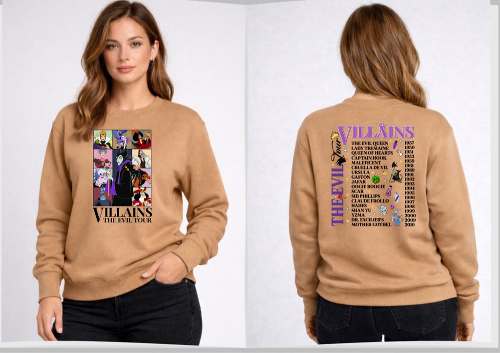 Villains The Evil Tour Disney Sweatshirt – Cozy Graphic Crewneck, Unisex Disney Style Jumper