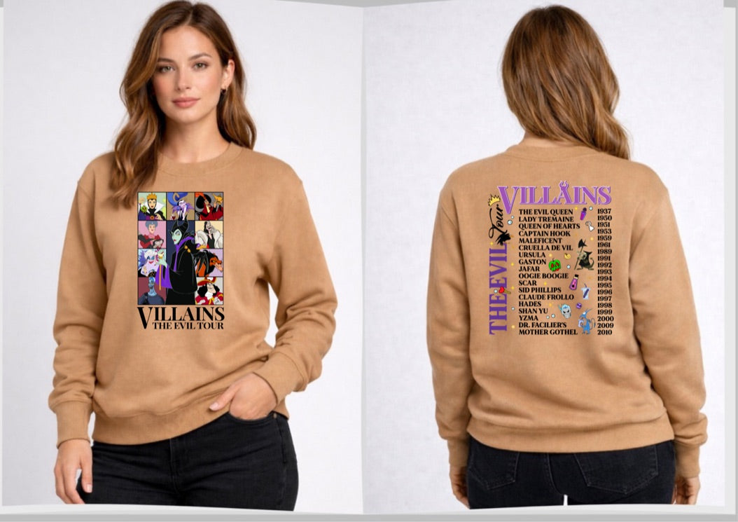 Villains The Evil Tour Disney Sweatshirt – Cozy Graphic Crewneck, Unisex Disney Style Jumper