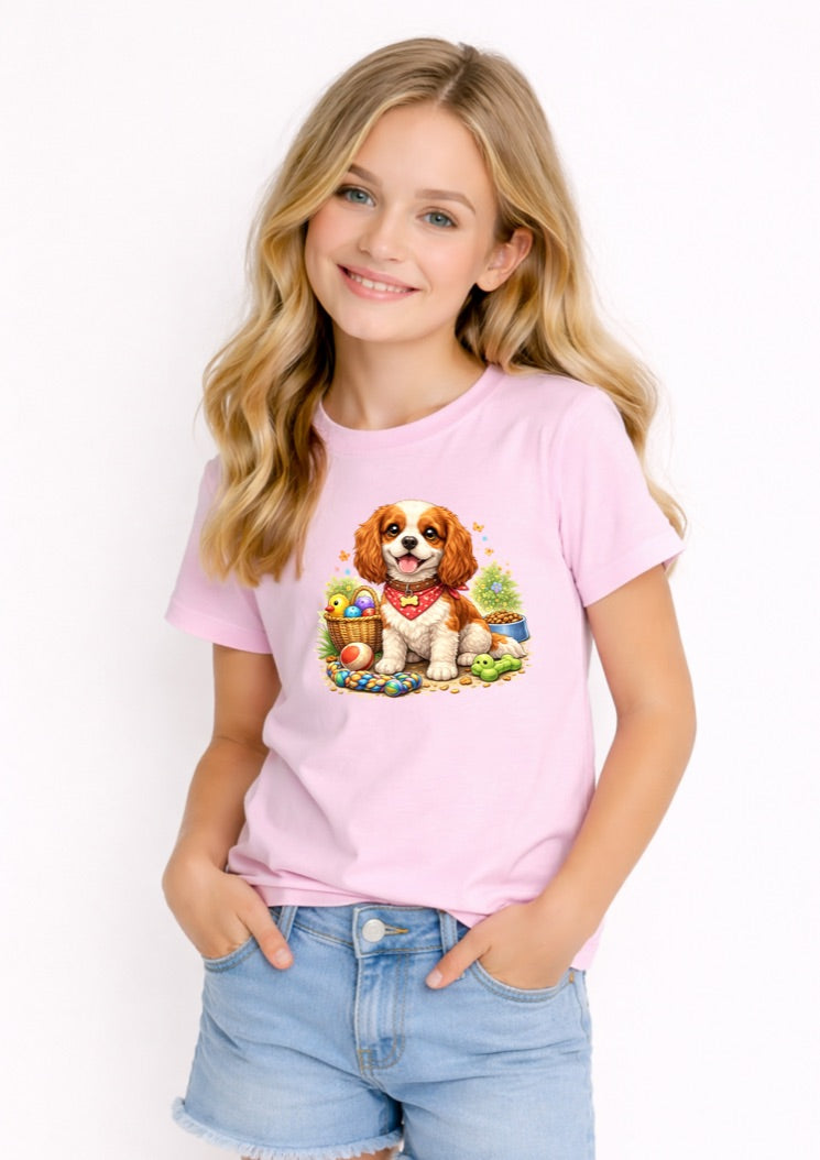 Cute Cavalier King Charles Spaniel Kids T-Shirt – Adorable Puppy Graphic Tee for Girls