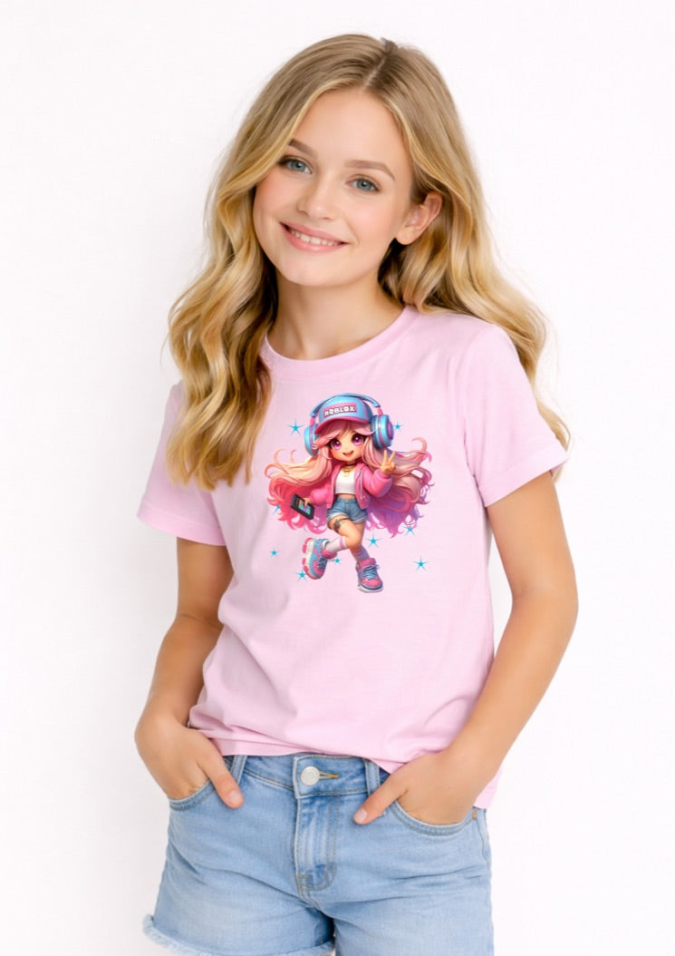 Cute Girl Gamer Kids T-Shirt – Pink Gaming Graphic Tee for Girls