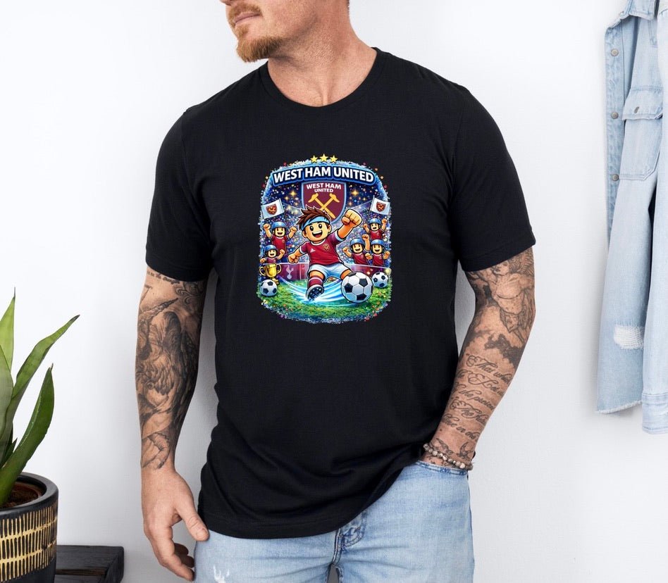 West Ham United Football Fan Graphic T-Shirt – Cartoon Soccer Supporter Unisex Tee | Match Day Shirt