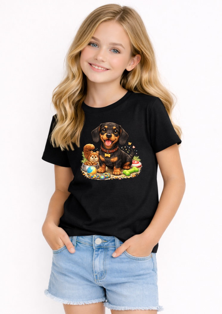 Cute Dachshund Kids T-Shirt – Adorable Sausage Dog Puppy Graphic Tee for Girls