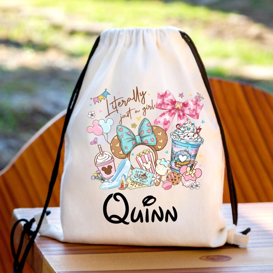 Personalised Disney Just A Girl Drawstring Gym Bag | Custom Name PE Bag | Kids School Sports Bag | Nursery Drawstring Bag | Swimming Bag | Gift for Boys & Girls