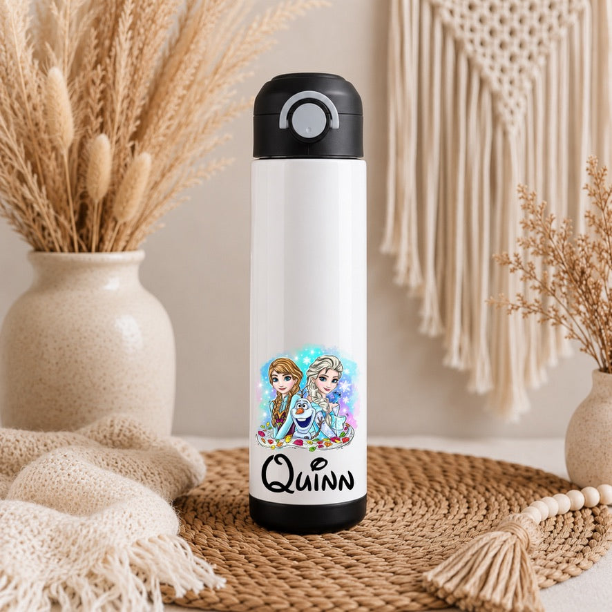 Personalised Frozen Water Bottle with Straw Lid | Custom Name Water Bottle | Reusable Drinks Bottle | School Bottle | Gym Bottle | Travel Bottle