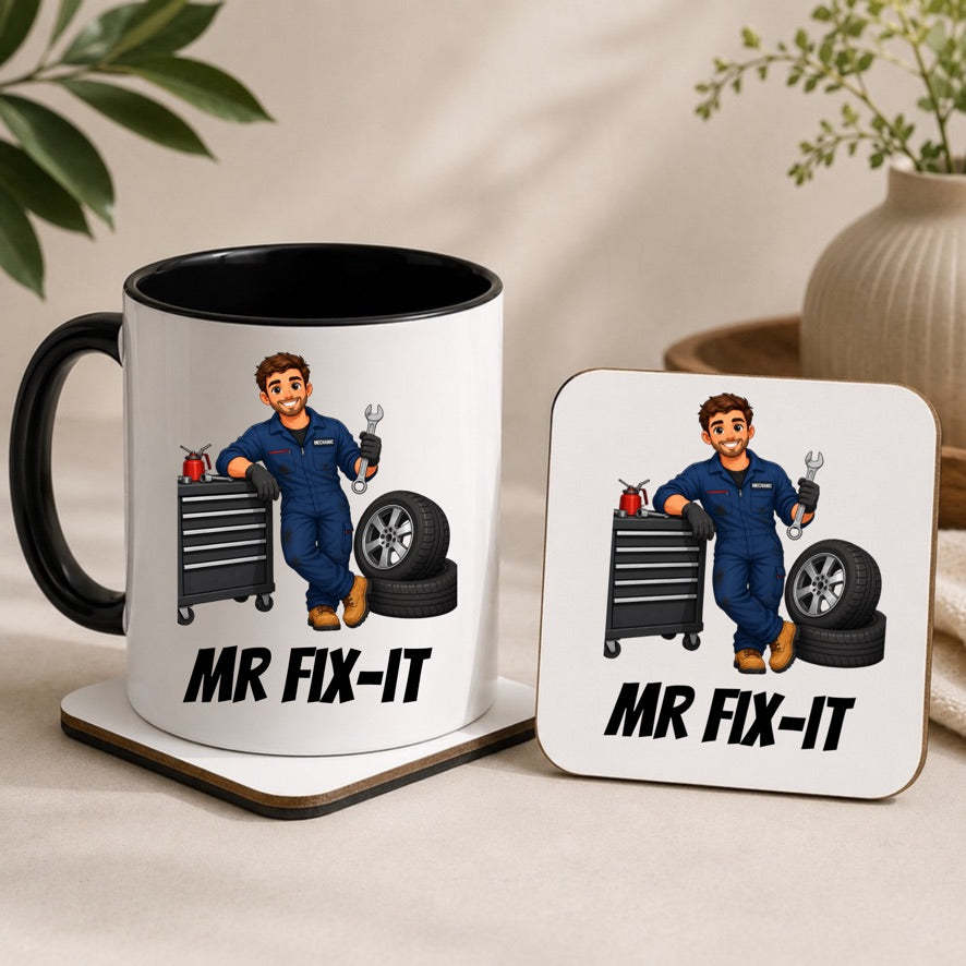 Mr Fix-It Mechanic Mug & Coaster Gift Set | Mechanic Gift | Garage Mug | Car Mechanic Gift