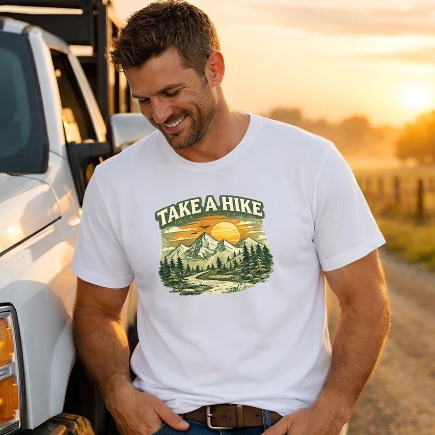 Take A Hike Mountain Graphic T-Shirt – Vintage Nature Hiking Tee – Outdoor Adventure Shirt