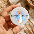 Peter Rabbit Baby on Board Rabbit Badge | Peter Rabbit Inspired Baby Button Badge | New Baby Pin Badge | Pushchair & Car Seat Accessory | Baby Shower Gift