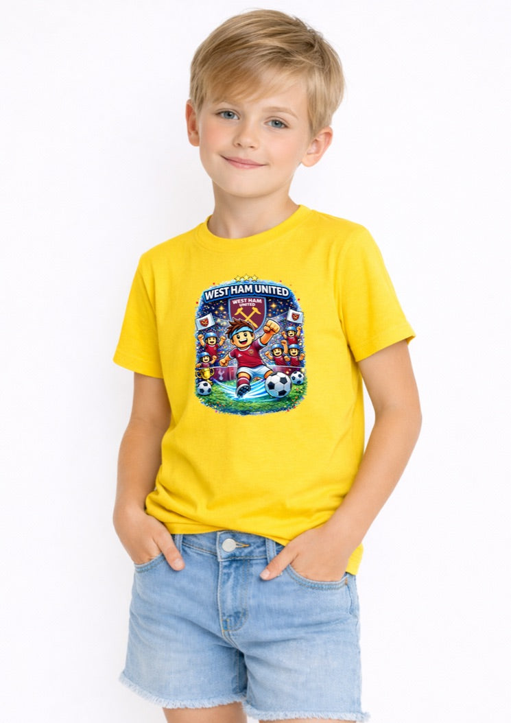 Claret & Blue Football Kids T-Shirt – Soccer Fan Graphic Tee for Boys