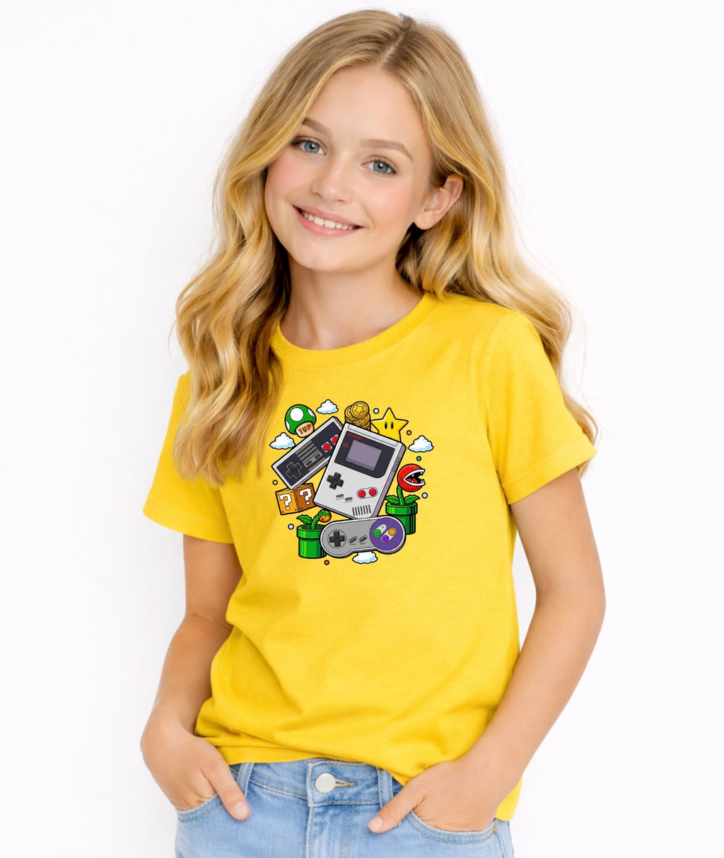 Kids Retro Gamer Graphic T-Shirt – Classic Video Game Console Design, Fun Gaming Tee for Boys & Girls
