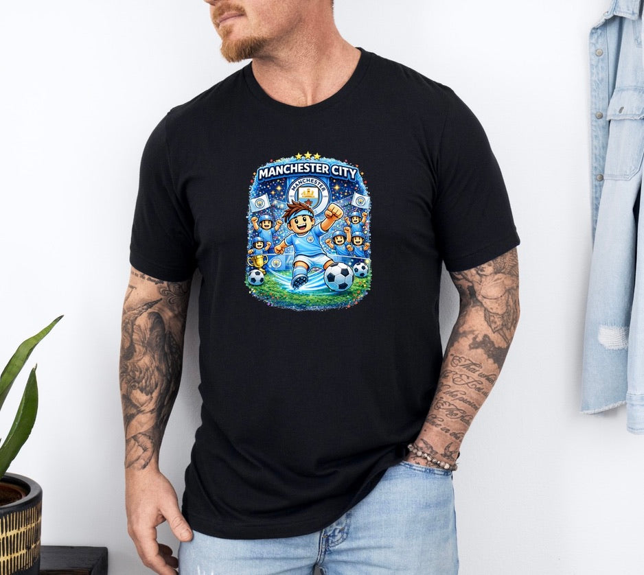 Manchester City Football Fan Graphic T-Shirt – Cartoon Soccer Supporter Unisex Tee - Match Day Shirt