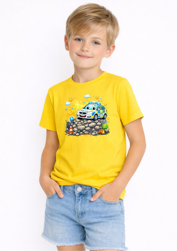 Police Car Kids T-Shirt – Cute Emergency Vehicle Graphic Tee for Boys