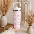 30oz Pink Bow Tumbler | Coquette Floral Insulated Travel Cup | Stainless Steel Tumbler with Handle & Straw | Cute Aesthetic Water Bottle | Gift for Her