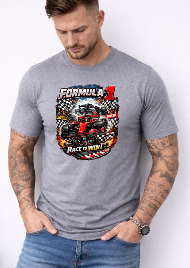 Formula Racing Graphic T-Shirt – Race to Win Motorsport Tee – Fast Car Fan Shir