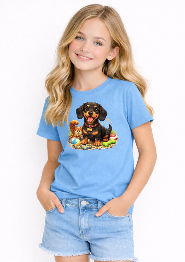 Cute Dachshund Kids T-Shirt – Adorable Sausage Dog Puppy Graphic Tee for Girls