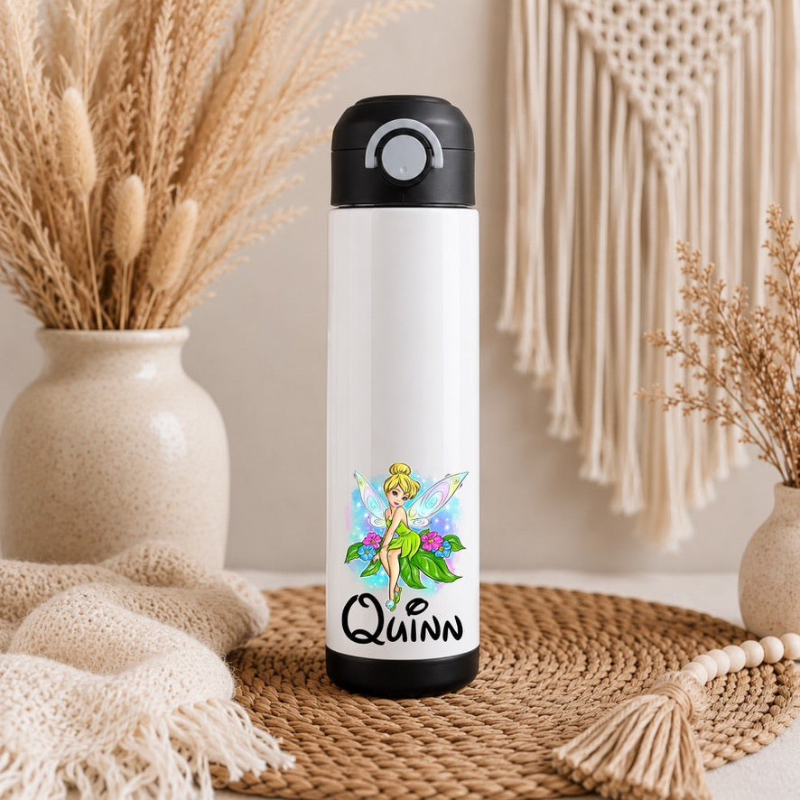 Personalised Tinker Bell Water Bottle with Straw Lid | Custom Name Water Bottle | Reusable Drinks Bottle | School Bottle | Gym Bottle | Travel Bottle