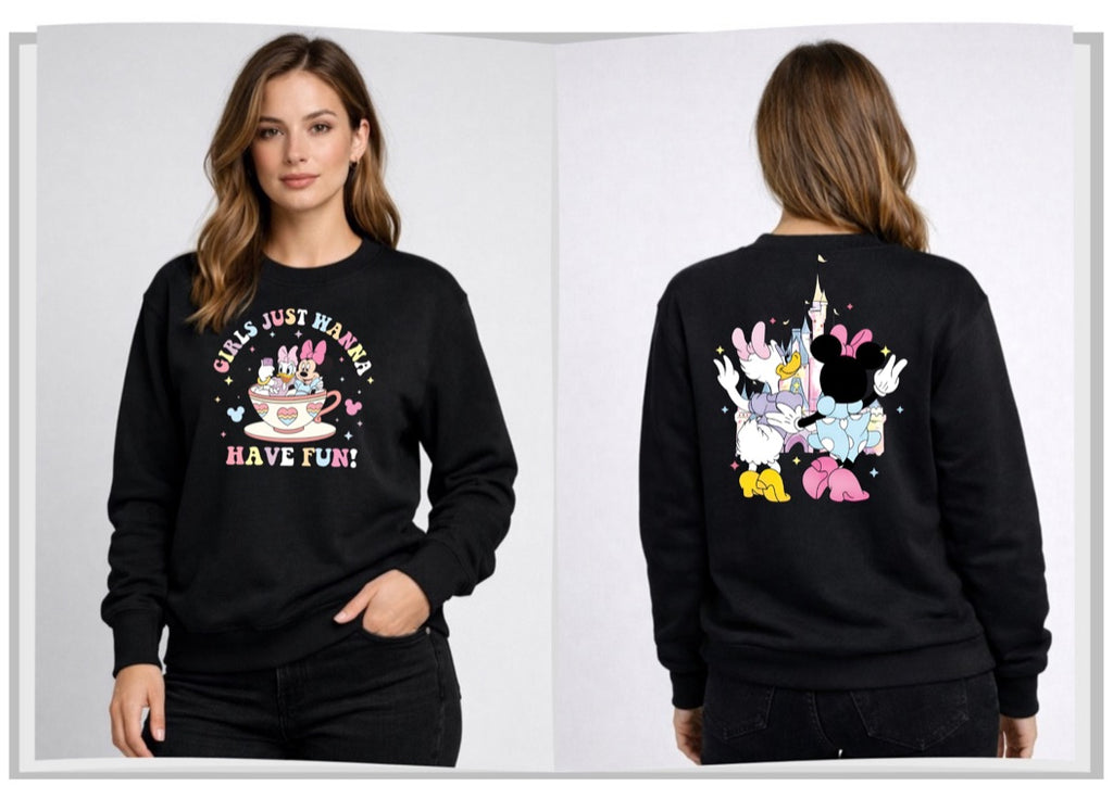 Girls Just Want Have Fun Disney Sweatshirt – Cozy Graphic Crewneck, Unisex Disney Style Jumper