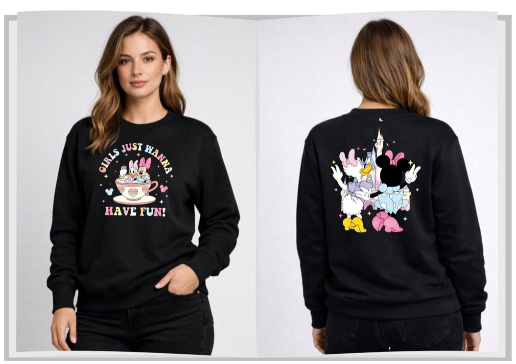Girls Just Want Have Fun Disney Sweatshirt – Cozy Graphic Crewneck, Unisex Disney Style Jumper